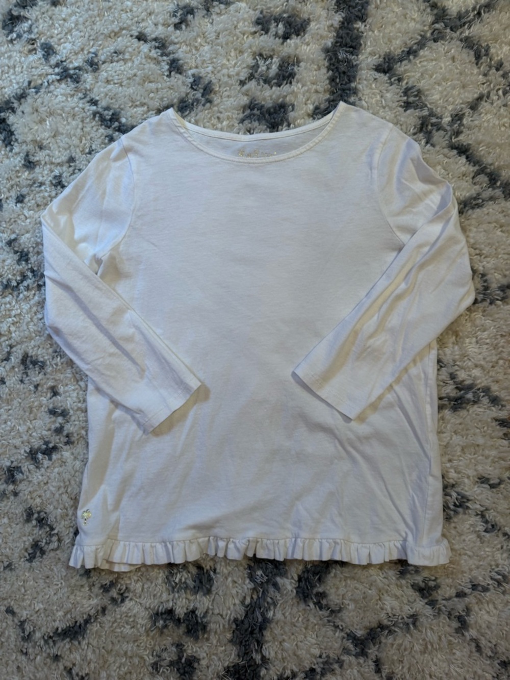 Lily Pulitzer Girls' White Ruffle-Hem 3/4 Long Sleeve Top